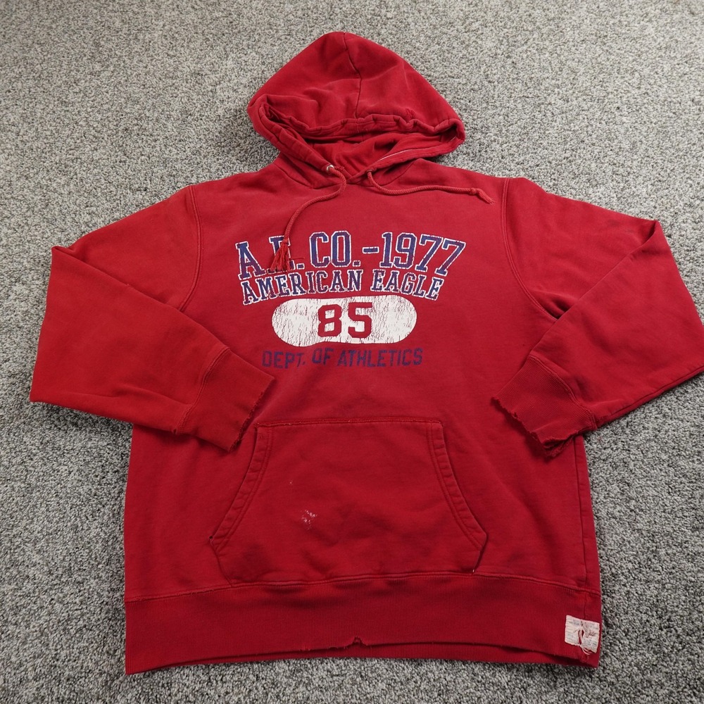 VTG American Eagle Hoodie Mens M Red Pullover Sweatshirt Casual Grunge Y2K 00s
